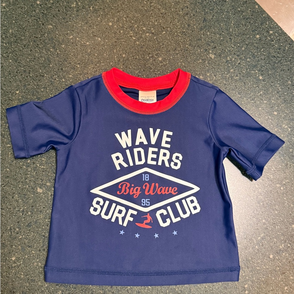 OshKosh Infant Boy 3-6M Navy Infant Blue Wave Riders Surf Club Rash Guard- NWOT